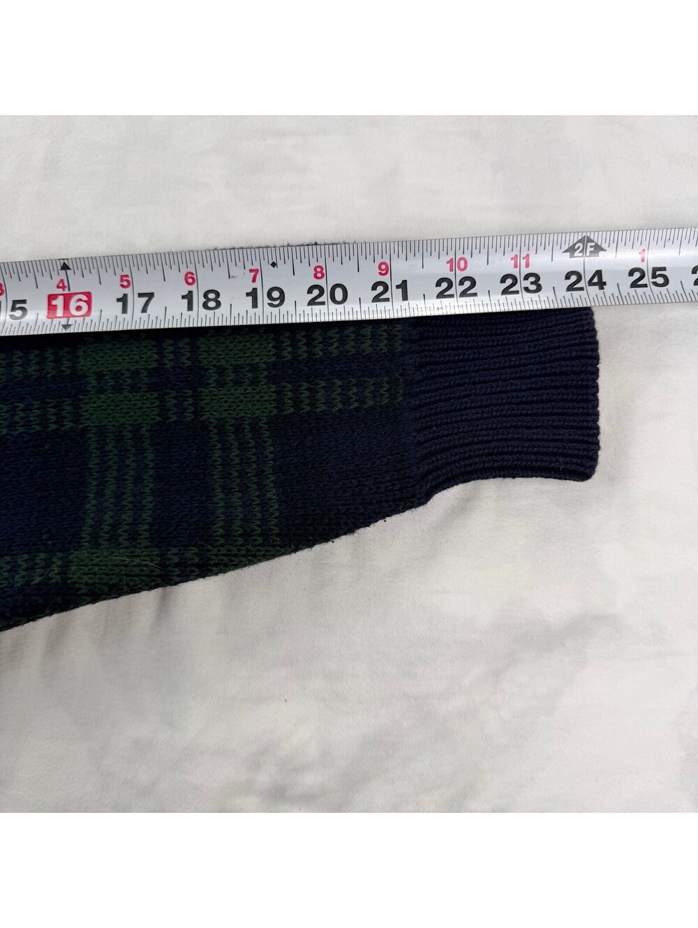 Vintage Woods & Gray Mens M Plaid Sweater Navy Green Cotton Knit 90s Grandpa - Picture 9 of 10